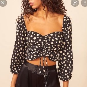 Reformation black and white Desmond ruched top